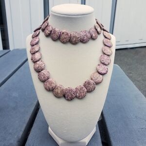 Statement Necklace Rhodonite Flat Circular Bead